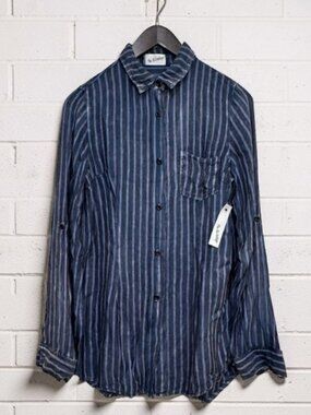 NWT The Nu Vintage Striped Rayon Tunic Shirt Blue Long Sleeve - Various Sizes